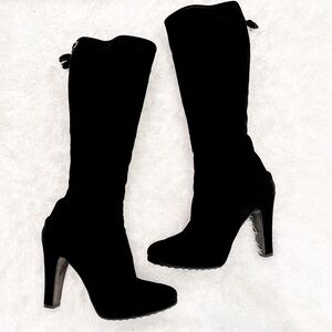 carshoe black leather knee high boots